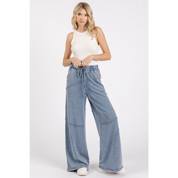 Mittoshop Asymmetric Seam Mineral Wash Elastic Waist Side Pockets Pants | Medium - Picture 5 of 5